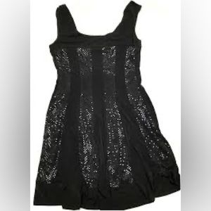 Black Sequin Panel Fit-and-Flare Dress